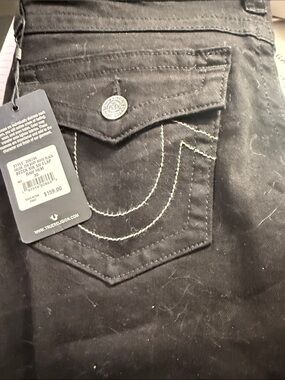True Religion Black Flare Jeans with Signature Flap Pocket